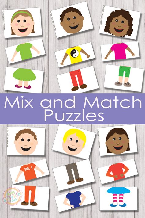 6 adorable characters and 216 different combinations to make with these mix and match puzzles! Puzzle Activities For Kids, Puzzle Activities, Preschool Family, All About Me Preschool, Printable Puzzles For Kids, Elementary Activities, Family Theme, Printable Kids, Printable Activities For Kids