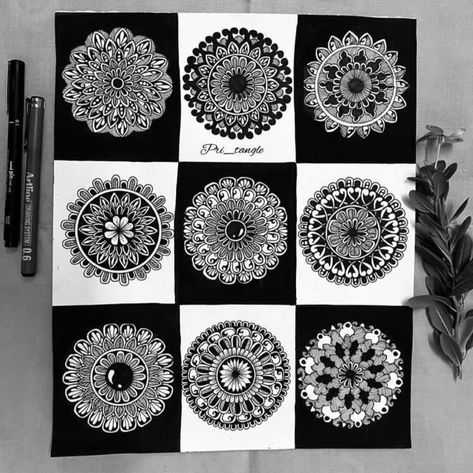 Flowers And Mandala, Mini Mandala Art, Black Pen Art, Mandala Making, Black Paper Art, Drawing Mandalas, Small Mandala, Sketchbook Aesthetic, Doodle Mandala