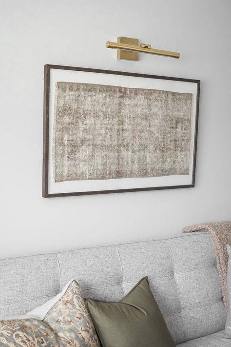 FRAMED VINTAGE RUG : AN EASY & AFFORDABLE DIY – Stay Home Style Wall Art Over Couch, Art Over Couch, Framed Fabric Wall Art, Diy Framed Wall Art, Couch Wall Decor, Home Decor Ideas Kitchen, Personalized Home Decor, Textile Wall Art, Framed Wallpaper