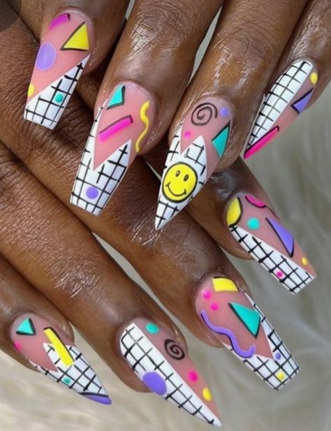 Mix Match Nails, 90s Nails, Oval Nails Designs, Flame Nail Art, Pop Art Nails, Blue Nail Art Designs, Finger Nail Art, Cute Spring Nails, Ombre Acrylic Nails