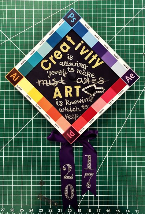 Graphic Design Graduation, Design Graduation Cap, Quote Graphic Design, College Grad Cap Ideas, Graduation Pic Ideas, Grad Cap Decorated, High School Graduation Cap, Grad Cap Designs, Quote Graphic