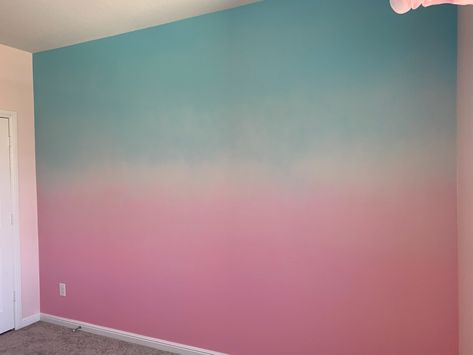 Pink And Blue Wall Paint, Ombre Room Paint Bedrooms, Tie Dye Wall Paint, Pink Ombre Wall Paint, Hombre Wall Paint Diy, Girl Bedroom Paint, Pink And Blue Accent Wall, Ombre Accent Wall, Kid Bedroom Paint Ideas