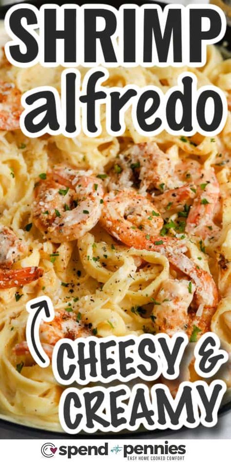 How much is a pinch? It’s just a How To Make Shrimp Alfredo, Alfredo With Cream Cheese, Buttery Garlic Shrimp, Angel Hair Noodles, Busy Weeknight Meals, Easy Shrimp Alfredo, Pan Fried Shrimp, Shrimp Fettuccine Alfredo, Shrimp Fettuccine