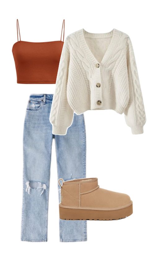 Fall outfit ideas, back to school clothes, ugg boots outfit, sweater outfit ideas Trendy Fall Outfits For Teens 2024, Cute Thanksgiving Outfit Ideas, Cute Outfits With Chuck Taylors, Cute Everyday School Outfits, Fits Ideas For School, Cute Fits To Wear To School, Outfit With Brown Shirt, Cute Fall Festival Outfits, Classy Fall Outfits Dressy