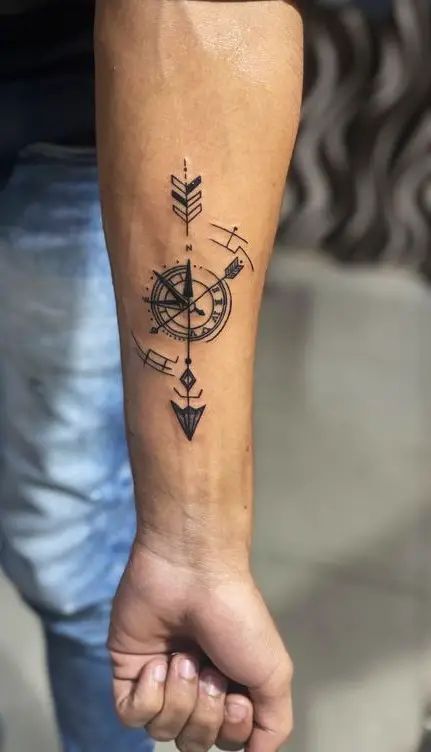 Finding True North: The Allure of Compass Tattoos for Men 2023 You Are My True North Tattoo, Moral Compass Tattoo, Compass Tattoo For Men, Latest Tattoos For Men, Venti Tattoo, Compass Tattoos For Men, True North Tattoo, Compass Tattoo Ideas, Compas Tattoo