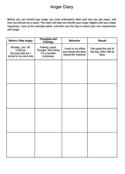 Anger Diary Preview Emotion Diary, Anger Triggers Worksheet, Anger Journal, Identifying Anger Triggers, Anger Exploration Worksheet, Anger Secondary Emotion, Art Therapy For Anger Management, Counselling Worksheets, Emotion Management