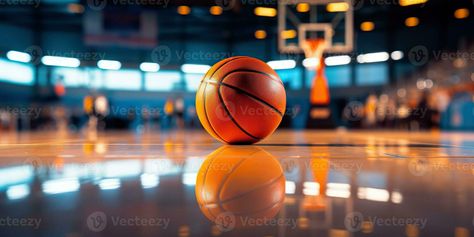 AI Generated. AI Generative. Basketball game sport arena stadium court on spotlight with basket ball on floor. Graphic Art Basketball Background Landscape, Basketball Background, Background Landscape, Sports Arena, Basketball Game, Basketball Games, Logo Banners, Cityscape Photos, Graphic Art