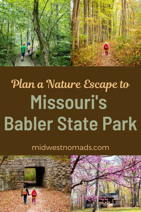 Plan a Nature Escape to Missouri's Babler State Park - Midwest Nomad Family Lewis And Clark Trail, Nature Escape, Rock Quarries, Bicycle Trail, Civilian Conservation Corps, Redbud Tree, Green Oasis, Creek Bed, Nature Park