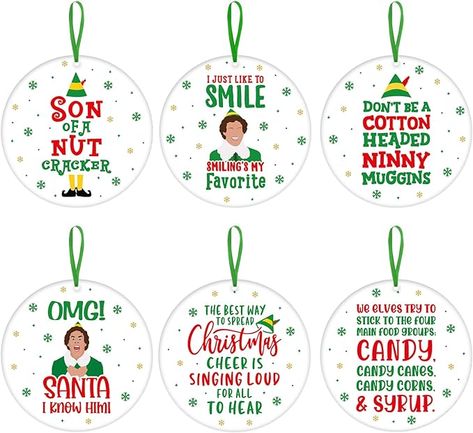 Buddy The Elf Christmas Decorations, 6 Pcs Funny Elf Holiday Tree Hanging Ornaments, Christmas Movie Collection Elf Merchandise Gift, Cute Christmas Home Decor, Novelty Elf Party Decor Supplies The Elf Christmas Decorations, Buddy The Elf Christmas Decorations, Classic Holiday Movies, Funny Christmas Movies, Elf Christmas Decorations, Christmas Main, Elf Movie, Santa Candy, Elf Ornaments