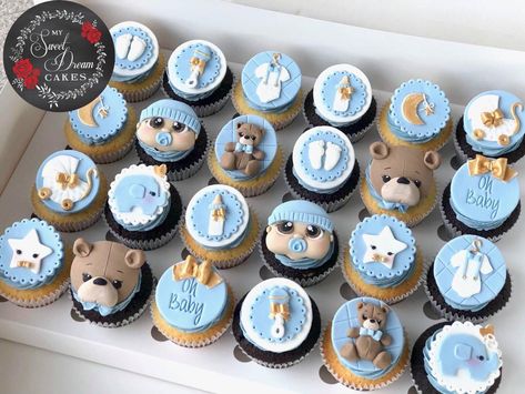 Christening Cupcakes Boy, Chanel Baby Shower, Baby Shower Cupcakes For Boy, Baby Boy Cupcakes, Christening Cupcakes, Baby Boy Cookies, Baby Boy Decorations, Baby Shower Sweets, Cupcakes For Boys