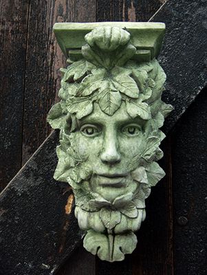 Green Man Corbel. In architecture a corbel is a stone or wood projection… Guiseppe Arcimboldo, Decorative Stone Wall, Garden Wall Plaque, French Terracotta, Sandstone Color, Garden Plaques, Decorative Wall Plaques, Fountains Outdoor, Stone Decor