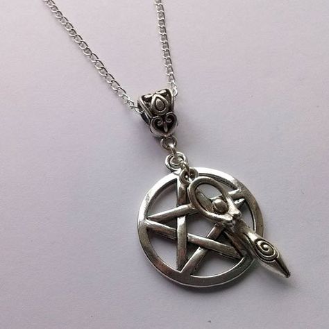 Wicca Necklace, Pentacle Necklace, Silver Goddess, Sun And Moon Necklace, Pentagram Necklace, Spider Earrings, Talisman Necklace, Goddess Necklace, Celestial Necklace