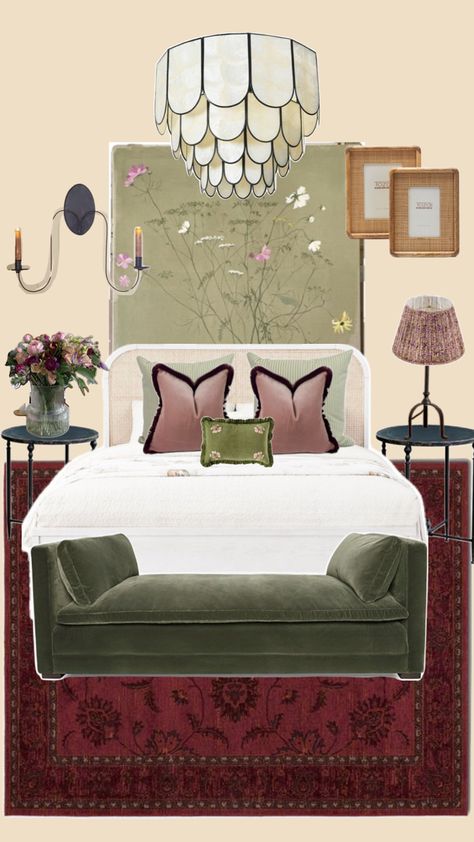 Green And Burgundy, Fall Bedroom, Green Bedroom, Bedroom Green, Dream House, Bedroom, Green