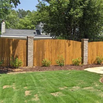 Fence With Brick Columns - Photos & Ideas | Houzz Brick Pillar Fence, Fence With Brick Columns, Brick And Wood Fence, Fences Ideas, Brick Pillars, Decorative Walls, Brick Columns, Front Fence, Cedar Fence