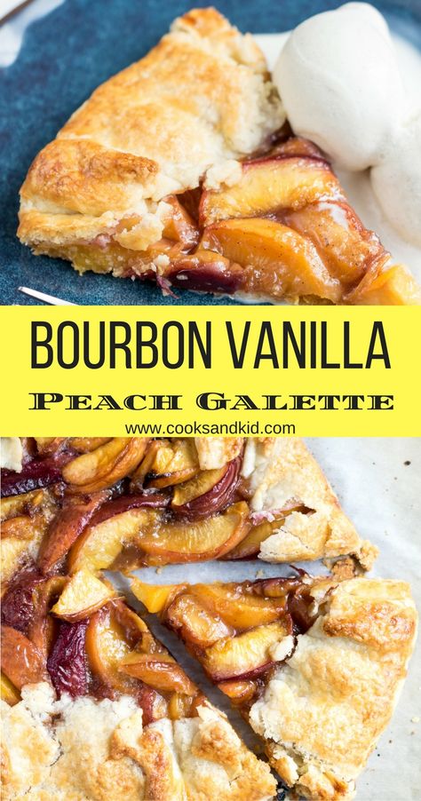 This Bourbon Vanilla Peach Galette is a delicious summer treat. The bourbon gives a smokey warm profile while the vanilla enhances the peaches. www.cooksandkid.com Best Peach Pie Recipe, Peach Galette Recipe, Rustic Pie, Peach Galette, Peach Recipes, Kid Recipes, Pie Pops, Galette Recipe, Bean Seeds