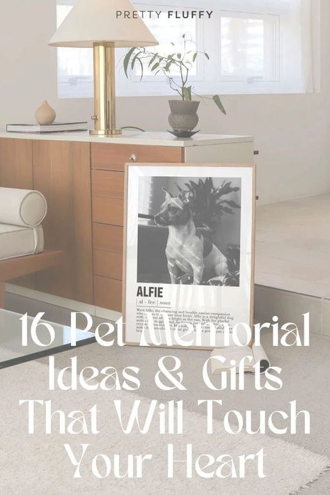 Create a beautiful tribute to your best friend with these unique and heartwarming dog memorial ideas. From personalized dog memorial stones to dog memorial jewelery and thoughtful shadow boxes, these touching dog memorial gifts will keep their spirit alive forever. #dogmemorial #dogmemorialgarden #dogmemorialideas Animal Remembrance Ideas, Diy Dog Momentos, Memorial Shelf Display For Dog, In Memory Of Dog Ideas, Memorial Ideas For Pets, Dog Toy Memorial, Dog Memorabilia Ideas, Diy Pet Loss Gifts, Garden Memorial For Dogs