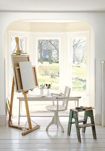 Benjamin Moore Paper White OC-55 Regal Select Eggshell Art Studio Space, Art Studio Room, Art Studio At Home, Benjamin Moore Colors, Simply White, Studio Room, Inspiring Spaces, Studio Space, Color Of The Year