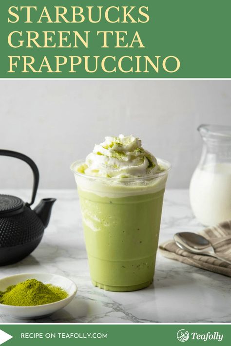 Make a Starbucks Green Tea Frappuccino at home with this easy recipe. Based on the real Starbucks recipe, this copycat at-home matcha green tea blended beverage only takes a few minutes to make and tastes as delicious as frappuccino made by a barista. #matcha #green #starbucks #frappuccino #recipes #matchalatte #matchalatterecipe #matcha #matchagreentea Starbucks Matcha Frappuccino Recipe, Matcha Frappe Recipe, Matcha Frappuccino Recipe, Starbucks Green Tea Frappuccino, Frappuccino Recipes, Starbucks Matcha Green Tea, Green Tea Frappuccino, Matcha Frappuccino, Matcha Frappe