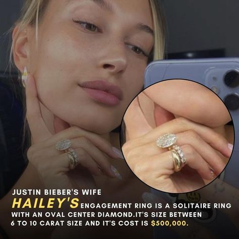 engagement ring Price $ 500K😱 . . The Ring Setting of Hailey Beiber's Ring Justin Bieber's wife's diamond engagement ring is a solitaire ring with an oval center diamond. Beneath the stone is a sparkling diamond-studded halo elevating the center stone. The metal band appears to be made of 18K Yellow gold, a classic option for engagement bands. #haileybieber #justinbieber #engagementring #preciousring❤️ #solitierring #ringgoals #couplering #canada #shesaidyes #madeforeachother #fashion Precious Rings, Ring Proposal, Engagement Ring Prices, Lab Diamond Engagement Ring, Cvd Diamond, Bridal Wedding Rings, Diamond Halo Ring, Sparkling Diamond, Expensive Jewelry