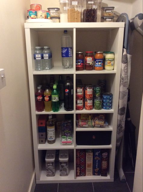 Cube Shelf Pantry, Cube Pantry Storage, Kallax Pantry Hack, Ikea Kallax Pantry, Kallax Kitchen Storage, Kallax Pantry, Cupboard Organisation, Pantry Hacks, Under Stairs Pantry