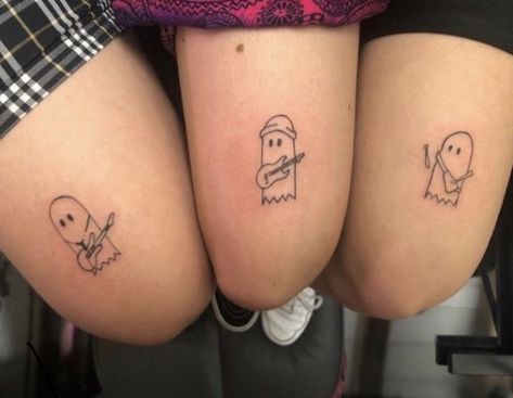 Julie And The Phantoms Tattoo Ideas, Jatp Tattoo, Julie And The Phantoms Tattoos, Matching Friend Tattoos For 3, Tattoo Ideas For 3 Best Friends, Matching Tattoos 3 People, Group Matching Tattoos, Trio Best Friend Tattoos, Friend Group Tattoos