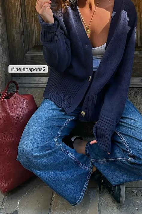 Pre-spring news | NA-KD Blue Cardigan Outfit, Casual Chique, Uni Outfits, Autumn Fits, Ribbed Dress, Cardigan Outfits, Outfit Inspo Fall, Mode Vintage, Wide Sleeves