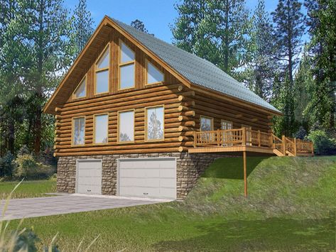 The Stone Creek Log Cabin Home has 3 bedrooms, 2 full baths and 1 half bath. See amenities for Plan 088D-0064. Log Cabin Basement, Cabin Basement, Log Home Plan, Basement Garage, Log Home Plans, A Frame House Plans, Log House, Log Cabin Homes, A Frame House