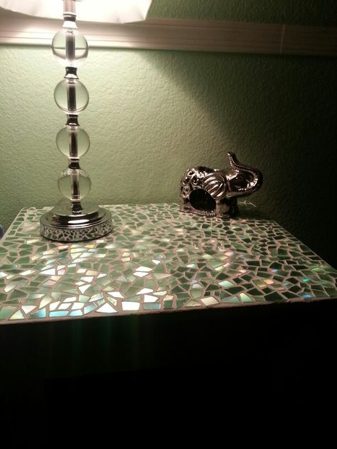 Diy CD mosaic nightstand Mosaic Nightstand, Apartment Diys, Cd Mosaic, Diy Cd, Cd Diy, Crafting Ideas, Beautiful Homes, Pendant Light, Mosaic