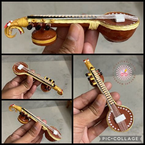 Telugu Project Work Designs, Miniature Instruments, Saraswati Pooja, Quilling Dolls, Recycled Art Projects, Bridal Gift Wrapping Ideas, 3d Quilling, Magazine Crafts, Diy Jar Crafts