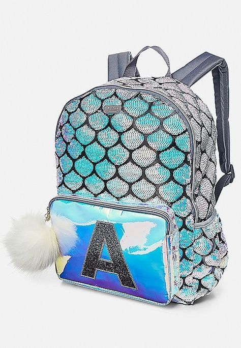 We ended up getting her this set too! It’s adorable! Mermaid Initial Backpack | Justice Justice Backpacks, Mermaid School, Escuela Diy, Mermaid Backpack, Mermaid Squad, Justice Accessories, Sequin Backpack, Mermaid Diy, Rolling Backpack