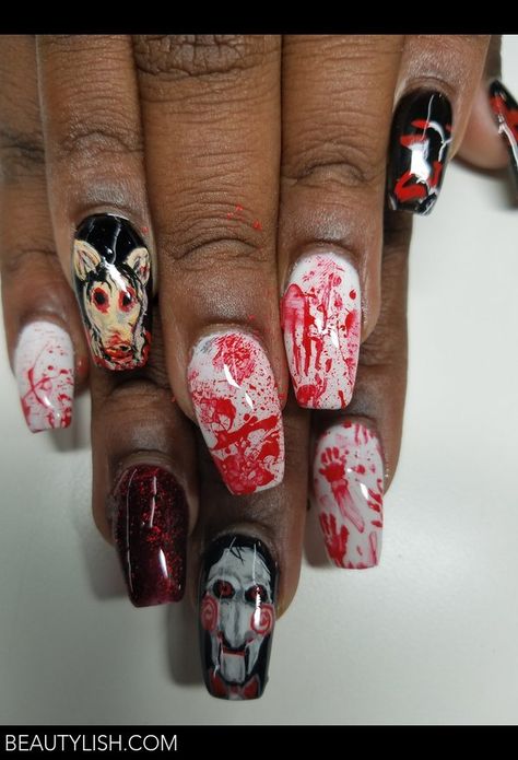 Saw Nails, Cars The Movie, Movie Nails, Saw Horror, Themed Nails, Really Cute Nails, Holiday Nail Art, Nails 2020, Holiday Nails