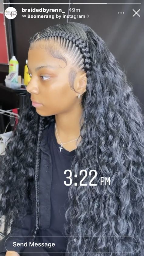 Two French Braids With Sew In, 2braids Hairstyles Half Up Half Down, Wig With 2 Braids On The Side, 2 Braids With Leave Out, 2 Braids With Quick Weave In The Back, 2 Braids In Front Weave In Back, Half Braid Half Quick Weave, 2 Braids With Curly Hair In The Back, Two Braids In The Front And Hair Down