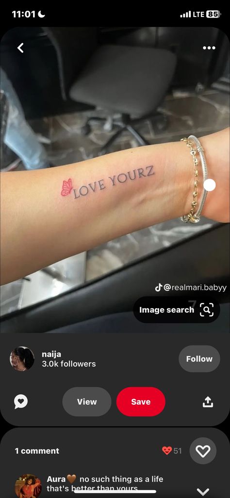 Small Dope Tattoos, Meaningful Wrist Tattoos, Matching Friend Tattoos, Cute Tattoos On Wrist, Love Yourself Tattoo, Small Girly Tattoos, Cursive Tattoos, Meaningful Tattoo Quotes, Hand Tattoos For Girls