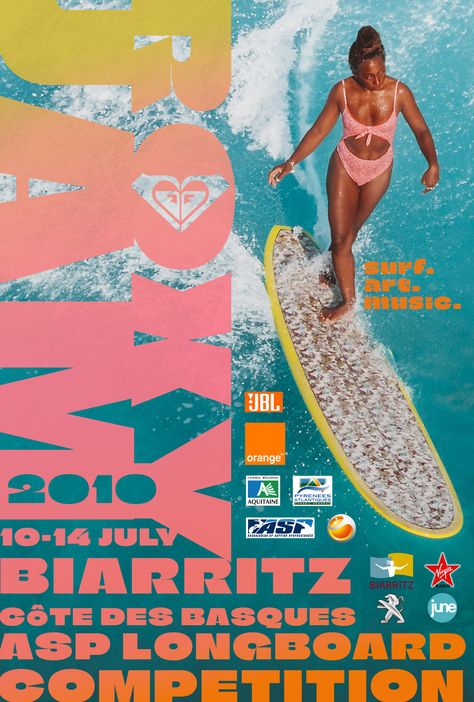 Roxy Surf Poster, Surf Competition Poster, Surf Magazine Cover, Beach Poster Design, Roxy Poster, Surf Board Designs, Roxy 2000s, Competition Poster Design, Brand Posters