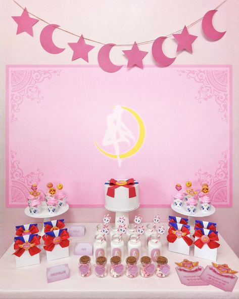 Sailor Moon Theme Party, Sailor Moon Birthday Party Decorations, Sailor Moon Party Ideas, Anime Birthday Party Ideas, Sailor Moon Birthday Party, Moon Party Decor, Moon Party Ideas, Moon Birthday Party, Moon Baby Shower Theme