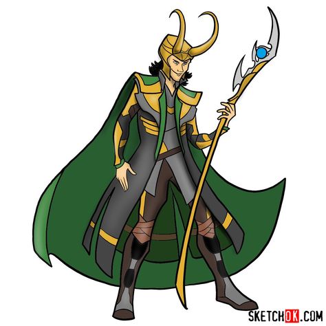 How to draw Loki - Marvel Comics villain - Step by step drawing tutorials America Coloring Pages, Captain America Coloring, Superhero Drawing, Superhero Sketches, Marvel Diy, Loki Drawing, Avengers Drawings, Cartoon Drawings Sketches, Adoptable Oc