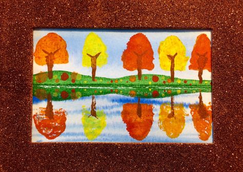 This is a lovely Fall Painting where students can feel successful no matter their age or ability.     Supplies Needed:   Watercolor Pap... Fall Landscape Drawing, Landscape Drawing For Kids, Step By Step Art, November Crafts, Reflection Painting, Fall Art Projects, Halloween Kunst, 2nd Grade Art, Reflection Art