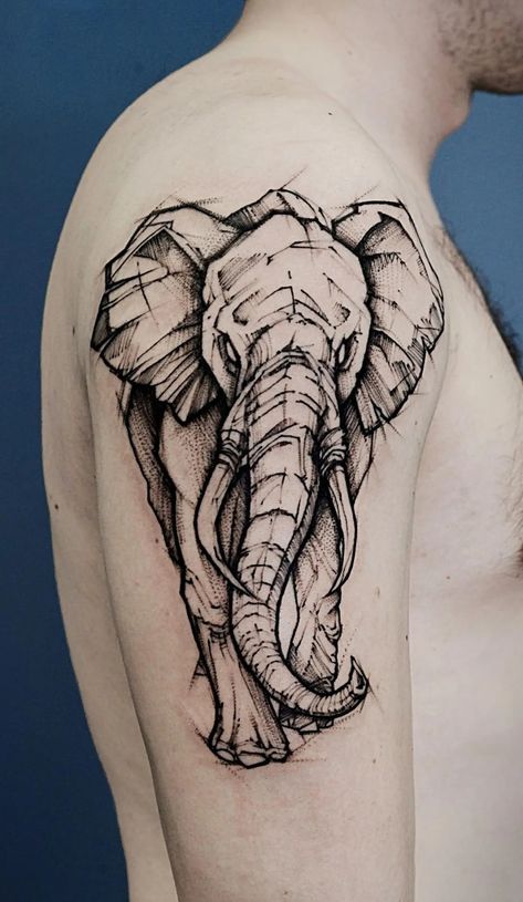 Elephant Art Tattoo, Tattoo On Shoulder, Tier Tattoo, Sketch Style Tattoos, Petit Tattoo, Elephant Tattoo Design, Elephant Tattoo, Elephant Tattoos, Love Drawing