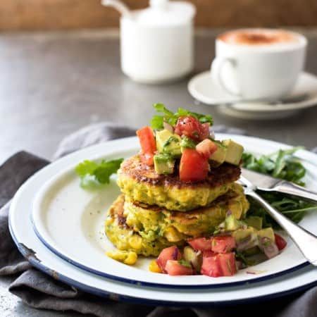 A stack of Bill Granger's Corn Fritters with Avocado Salsa Sweetcorn Fritters, Bill Granger, Corn Fritter Recipes, Avocado Salsa Recipe, Recipetin Eats, Recipe Tin, Corn Fritters, Famous Recipe, Fritter Recipes