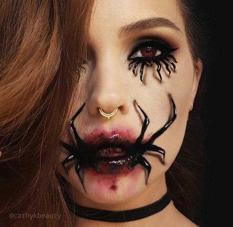 Halloween Makeup Videos, Halloween Spider Makeup, Spider Makeup, Makeup Clown, Makeup Zombie, Halloween Make-up Looks, Halloweenský Makeup, Eyeliner Tips, Horror Make-up