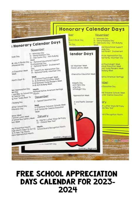 This 2023-2024 School Appreciation Days Calendar makes it easy to keep up with important days and appreciation days throughout the school year. Download free from Primary Playground! 2023-2024 School Appreciation Days, School Appreciation Days 23-24, School Appreciation Days, Room Mom Gifts, Primary Playground, Library Week, Ocean Unit, World Kindness Day, Education Week