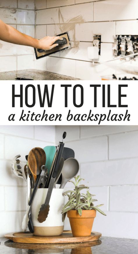 Do you have a kitchen in need of a new backsplash? This post will walk you step-by-step through how to install a subway tile backsplash - even if you've never tiled before! These tiling tips for beginners will give you the confidence you need to tackle tiling your own kitchen backsplash. #tiling #diy #homeimprovement #kitchen #tile #diyproject #kitchenrenovation How To Lay Backsplash Tile, How To Lay Subway Tile Backsplash, Can You Paint Tile, Painting Tile Backsplash, Painting Kitchen Tiles, Countertop Concrete, Ugly Kitchen, How To Tile, How To Lay Tile