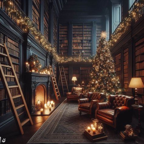 Dark academia library with Christmas vibes Dark Academia Christmas Aesthetic, Light Academia Christmas, Christmas Dark Academia, Christmas Academia, Dark Academia Study, Boston Christmas, Academia Study, Dark Academia Christmas, Academia Christmas