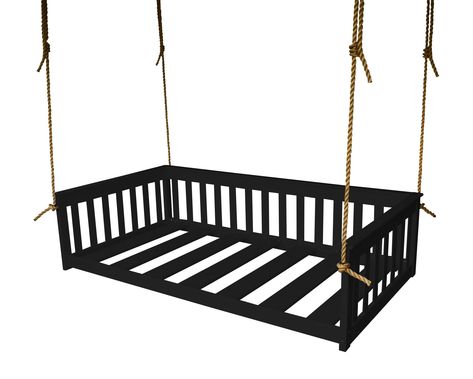 PRICES MAY VARY. Made in the USA by Amish craftsmen Wooden swing made from solid knot-free yellow pine Seat measures 75.5" wide x 39" deep and features 17" tall backrest and arms Hanging bed swing can be paired with standard 75" x 38" twin mattress or cushion Finished with Natural-Kote nontoxic low-VOC paint Hand-built by Amish craftsmen, this porch daybed swing brings a delightful resting place for sitting with family or friends. This black swing is designed for outdoor use, so it makes a great Hanging Day Bed, Diy Chairs, High Shelves, Hanging Daybed, L Furniture, Porch Swing Bed, Unique Bed, Colored Rope, Full Mattress