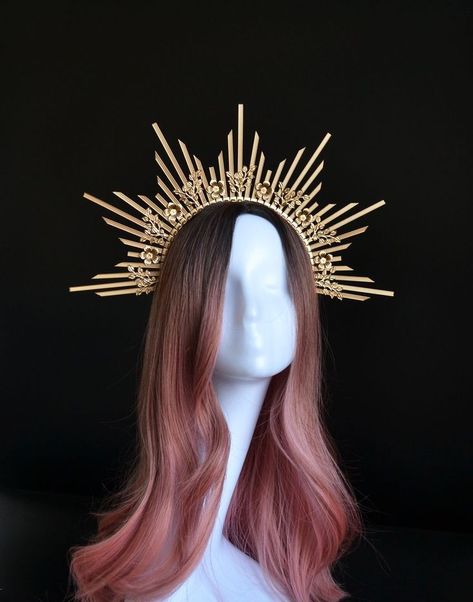 Sun Halo Crown, Junk Couture, Angel Halo Headband, Celestial Crown, Sunburst Crown, Sun Crown, Gold Halo Crown, Prom Planning, Angel Halo