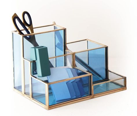 Acrylic Desk Accessories, Desk Organisers, Home Office Supplies, Workspace Storage, Sporty Girl, Gold Desk, Blue Desk, Compartment Organizer, Blue Office