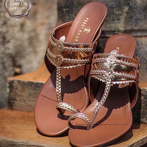 Buy Lead The Way Preet Kaur Do a happy dance in embellished Kolhapuri flats and wedges Online at Jaypore.com Fancy Chappal For Women, Kholapuri Chappal For Women, Kolapuri Chapal Women, Kolhapuri Chappals, Indian Sandals, Trendy Slippers, Indian Shoes, Minecraft Pictures, Pretty Sandals