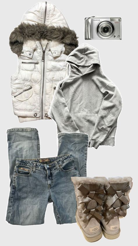 flatlay, collage, y2k, vintage, 2000s, vest, hoodie, jeans, uggs 2000s Fashion Outfits Winter, 2000s Winter Outfits, 2000s Fashion Winter, Outfit 2000s Style, Winter Outfits Y2k, Y2k Winter Outfits, Winter Collage, Collage Outfits, Fashion 2000s