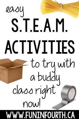 Easy S.T.E.A.M. Activities to Try Right Now | Fun in Fourth Buddy Activities, M Activities, Steam Classroom, Elementary Stem Activities, Easy S, Mathematics Activities, Reading Buddies, Steam Challenges, Teamwork Skills