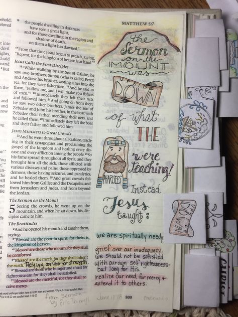 Sermon Mount Part 1 Sermon Journaling, Sermon Notes Graphic Design, Sermon On The Mount Bible Journaling, Jesus Sermon On The Mount, Bible Reminders, Matthew Bible, Bible Highlighting, Sermon On The Mount, Journal Drawing